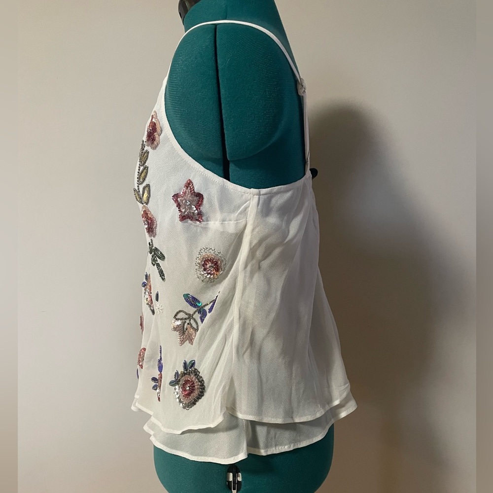 AS by DF White Cami w/ multicolor Floral Sequins Top - Sz XS - Picture 2 of 11